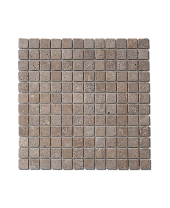 Mosaique salle de bain D travertin noce 2.3x2.3cm sur trame 30.5x30.5x1cm marron