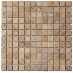 Mosaique salle de bain D travertin jaune 2.3x2.3cm sur trame 30.5x30.5x1cm