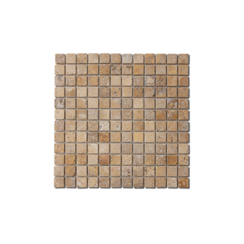 Mosaique salle de bain D travertin jaune 2.3x2.3cm sur trame 30.5x30.5x1cm