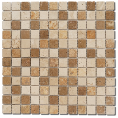 Mosaique salle de bain D travertin mix 2.3x2.3cm sur trame 30.5x30.5x1cm