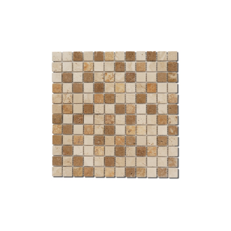 Mosaique salle de bain D travertin mix 2.3x2.3cm sur trame 30.5x30.5x1cm