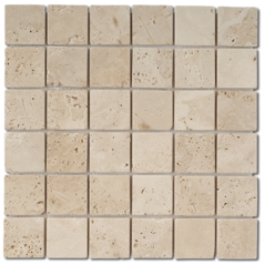 Mosaique salle de bain D travertin classic 5x5cm sur trame 30.5x30.5x1cm