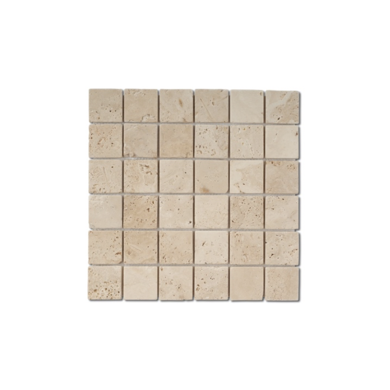 Mosaique salle de bain D travertin classic 5x5cm sur trame 30.5x30.5x1cm