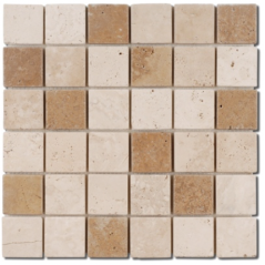 Mosaique salle de bain D travertin classic noce 5x5cm sur trame 30.5x30.5x1cm