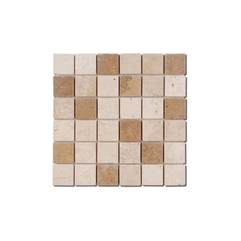 Mosaique salle de bain D travertin classic noce 5x5cm sur trame 30.5x30.5x1cm