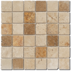 Mosaique salle de bain D travertin mix 5x5cm sur trame 30.5x30.5x1cm