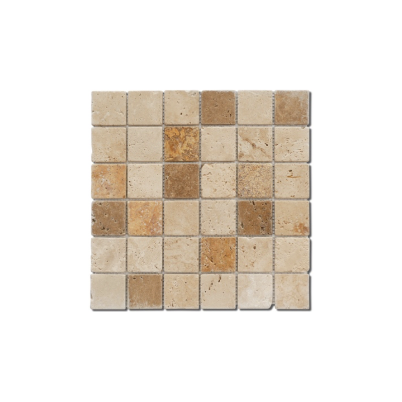 Mosaique salle de bain D travertin mix 5x5cm sur trame 30.5x30.5x1cm