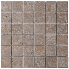 Mosaique salle de bain D travertin noce 5x5cm sur trame 30.5x30.5x1cm