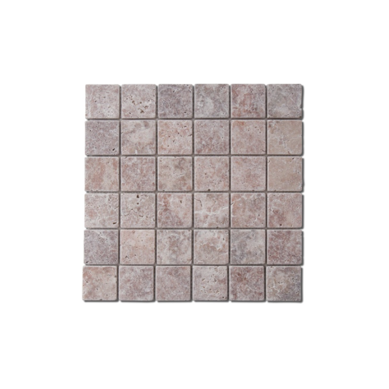 Mosaique salle de bain D travertin rosso 5x5cm sur trame 30.5x30.5x1cm rouge