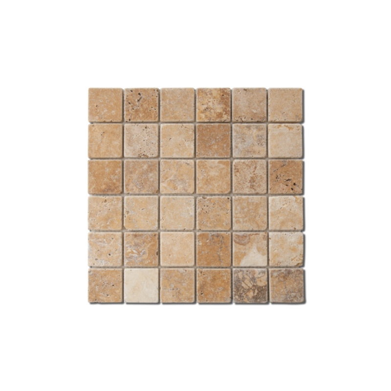 Mosaique salle de bain D travertin classic jaune 5x5cm sur trame 30.5x30.5x1cm yellow