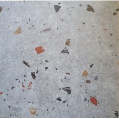 Carrelage imitation terrazzo mat multicolore sur fond gris rectifié 64.5x64.5cm D lunar gris.