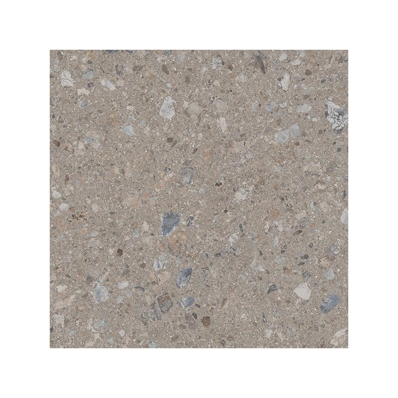 Carrelage imitation terrazzo teinté dans la masse, sur fond taupe rectifié 59.3x59.3, 80x80, 120x120cm Vjanty nuez