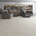 Carrelage imitation terrazzo teinté dans la masse, sur fond gris clair rectifié 59.3x59.3, 80x80, 120x120cm Vjanty ceniza