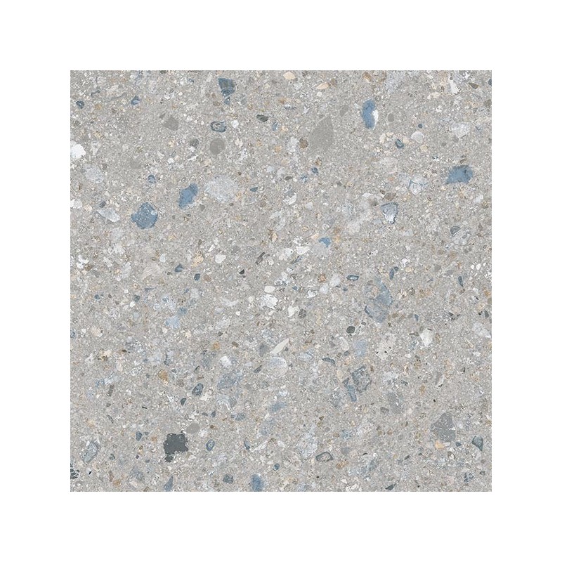 Carrelage imitation terrazzo teinté dans la masse, sur fond gris clair rectifié 59.3x59.3, 80x80, 120x120cm Vjanty ceniza