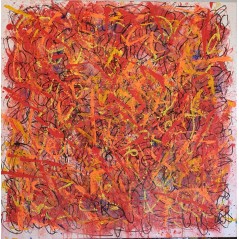 Peinture contemporaine, tableau moderne abstrait, acrylique sur toile 100x100cm, étude en rouge et orange