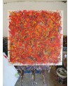 Peinture contemporaine, tableau moderne abstrait, acrylique sur toile 100x100cm, étude en rouge et orange