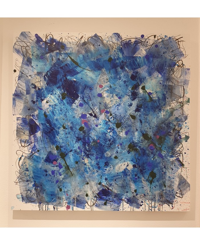 Grand tableau abstrait bleu moderne 100 x 100 cm