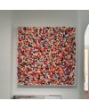 Tableau contemporain, peinture moderne figurative, acrylique sur toile 100x100cm intitulée: petite friture orange et rouge.