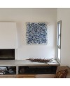 Peinture contemporaine, tableau moderne abstrait, acrylique sur toile 100x100cm, étude en bleu strié