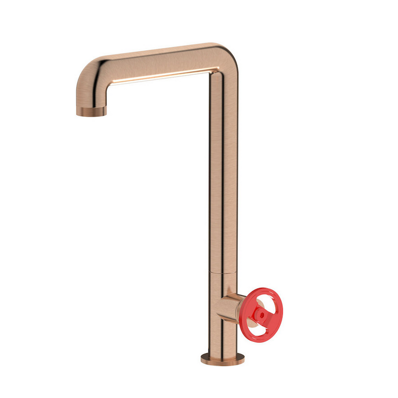 Mitigeur évier couleur or rose brossé contemporain, robinet design de cuisine, avec bec pivotant IBB1370SR_6