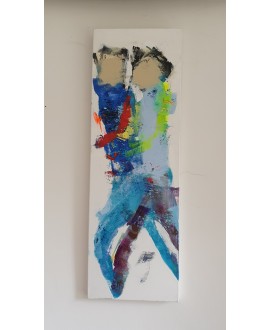 Peinture contemporaine, tableau moderne figuratif, acrylique sur toile, HQM1 bleu 40x120cm.