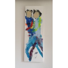 Peinture contemporaine, tableau moderne figuratif, acrylique sur toile, HQM1 bleu 40x120cm.