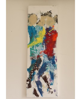Peinture contemporaine, tableau moderne figuratif, acrylique sur toile, HQM1 rouge 40x120cm.