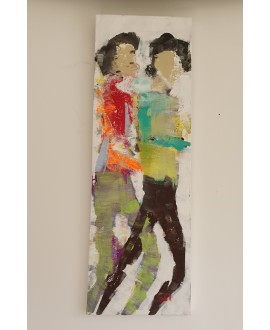 Peinture contemporaine, tableau moderne figuratif, acrylique sur toile, HQM2 rouge 40x120cm.