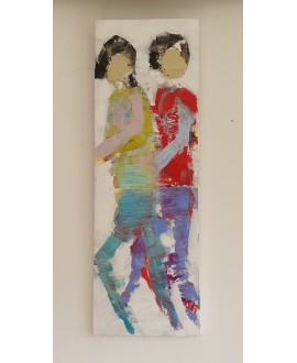 Peinture contemporaine, tableau moderne figuratif, acrylique sur toile, HQM4 rouge 40x120cm.