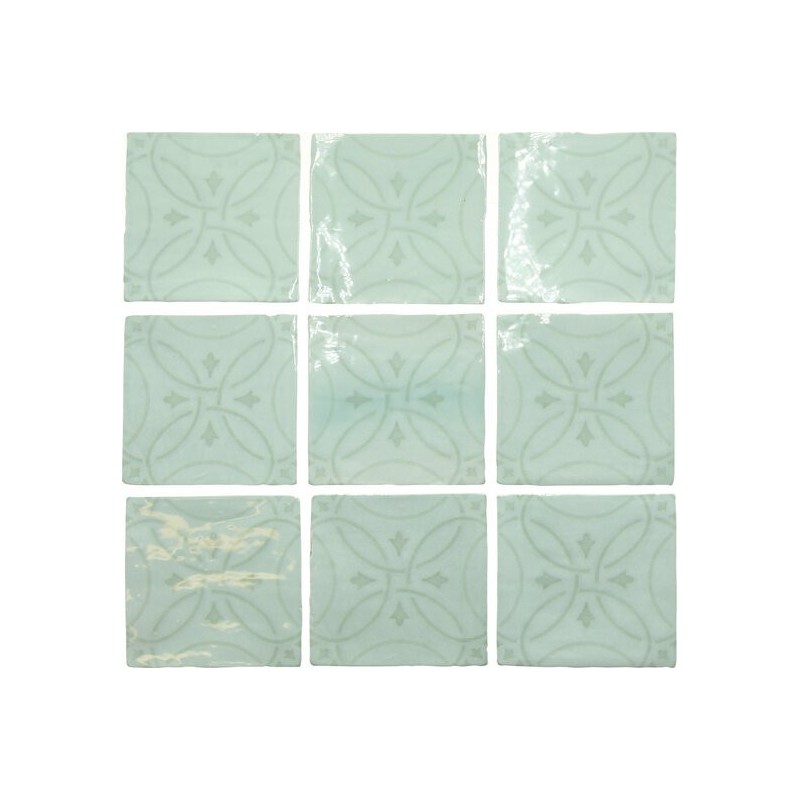 Carrelage effet zellige décor vert d'eau brillant légèrement nuancé 13x13cm, apeamalia, apecarmo, apemariza acqua