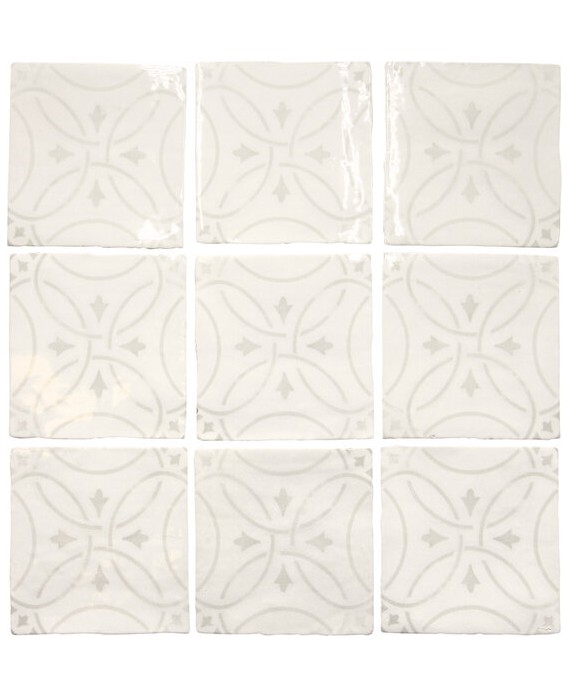 Carrelage effet zellige décor blanc brillant légèrement nuancé 13x13cm, apeamalia, apecarmo, apemariza white