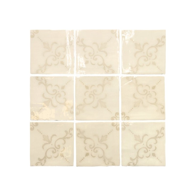 Carrelage effet zellige décor beige brillant légèrement nuancé 13x13cm, apemoura, apeponte, apetavares beige