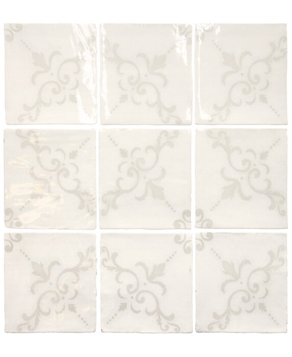 Carrelage effet zellige décor blanc brillant légèrement nuancé 13x13cm, apemoura, apepontes, apetavares white