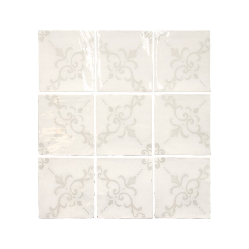 Carrelage effet zellige décor blanc brillant légèrement nuancé 13x13cm, apemoura, apepontes, apetavares white