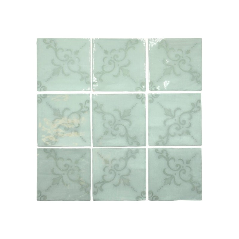 Carrelage effet zellige décor vert d'eau brillant légèrement nuancé 13x13cm, apemoura, apepontes, apetavares acqua