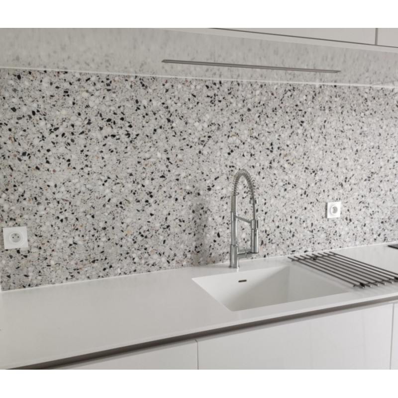 Carrelage salle de bain terrazzo véritable granito à base de résine grand format Roma 60x60x1.2cm fond blanc