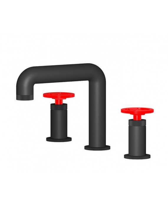Mitigeur lavabo de salle de bain à poser 3 trous manette rouge: chromé, noir mat, or, or rose, nickel brossé IBOLD1392