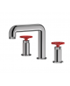 Mitigeur lavabo de salle de bain à poser 3 trous manette rouge: chromé, noir mat, or, or rose, nickel brossé IBOLD1392