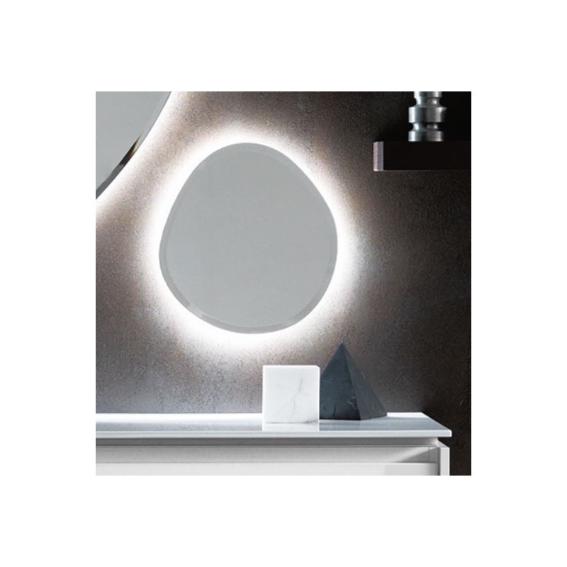 Miroir salle bain, contemporain, ovale, avec éclairage sans interrupteur 38x40x2.6cm , compo rock2 4142