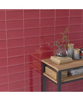 Carrelage moderne rouge foncé brillant rectangulaire mural V étnia marsala10x20cm