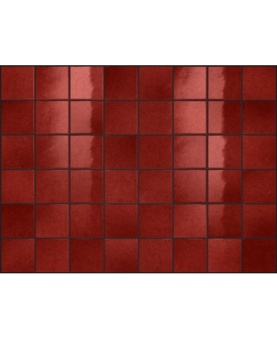 Carrelage effet zellige rouge brillant nuancé, grès cérame piscine, salle de bain, 10x10cm, 5x5cm voriflessi rubino