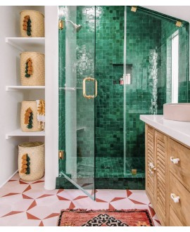 Mosaique zellige salle de bain crédence cuisine D 5x5cm vert emeraude sur trame 30x30cm