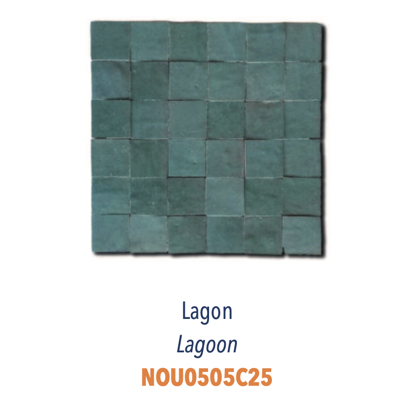 Mosaique zellige salle de bain crédence cuisine D 5x5cm bleu lagon sur trame 30x30cm