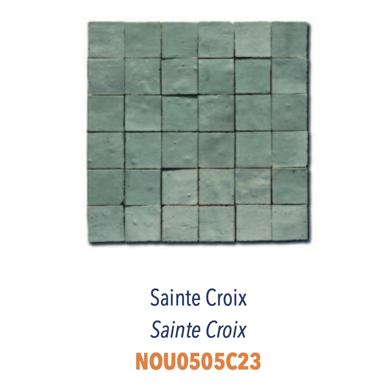 Mosaique zellige salle de bain crédence cuisine D 5x5cm vert sainte croix sur trame 30x30cm