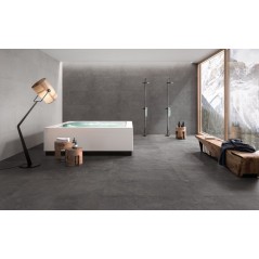 Carrelage salle de bain imitation pierre moderne 90x90cm rectifié, santastone dark au sol et au mur R10