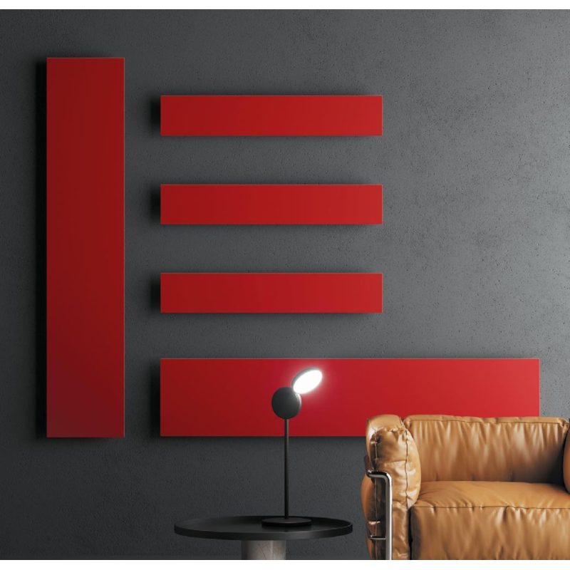 Radiateur électrique rectangulaire rouge, noir, blanc mat et blanc brillant vertical ou horizontal Antavola 121x35cm