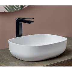 Mitigeur lavabo à poser réhaussé contemporain bec carré, chromé, blanc mat, noir mat, or, or rose, nickel brossé K3202