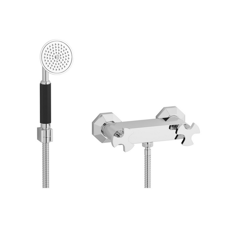 Mitigeur de douche art-déco externe avec flexible et douchette: chromé, or, or rose, or pâle, platine BT350