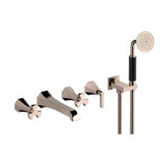 Bain douche art-déco 5 trous vertical avec inverseur et kit douche : chromé, or, or rose, or pâle, platine BT398