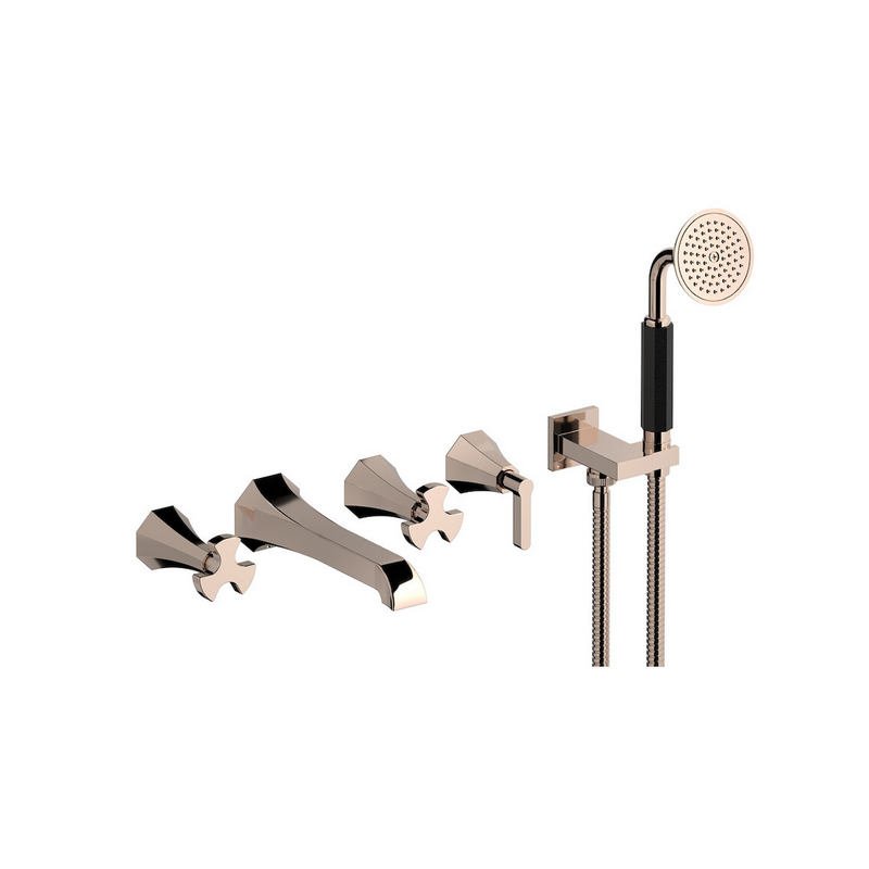 Bain douche art-déco 5 trous vertical avec inverseur et kit douche : chromé, or, or rose, or pâle, platine BT398